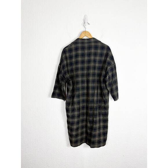 Vince Plaid Easy Pullover Cotton Cocoon Shirt Dress Small Green Lagenlook - Picture 12 of 13